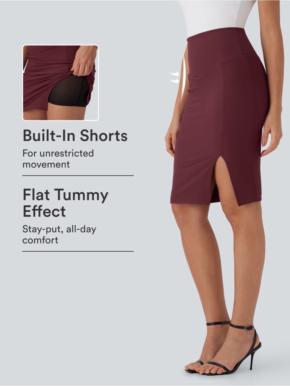 Halara High-Waist Burgandy Midi Pencil Skirt with Front Slit Large